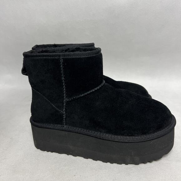 UGG Classic 1134991-BLK Boot Women's Black Suede Platform Ankle Bootie - Picture 5 of 11